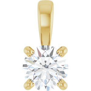 14K Yellow Gold Round 4Mm :: 1/4 Ct Si1-Si2, Gh Polished 1/4 Ct Lab-Grown Diamond 4-Prong Solitaire Pendant
