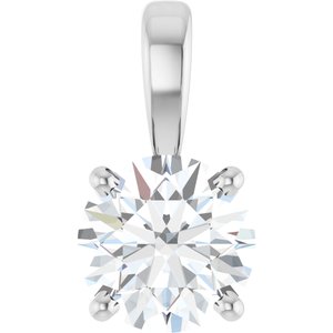 14K White Gold Round 6Mm /Si1-Si2, Gh Polished 3/4 Ct Lab-Grown Diamond 4-Prong Solitaire Pendant
