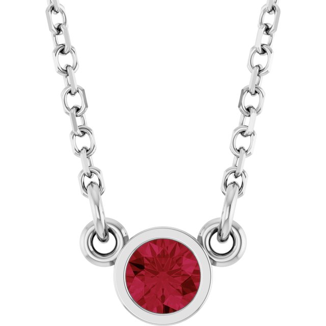 14K White Gold Or Rhodium-Plated Sterling Silver Round 16 In Polished Lab-Grown Gemstone Solitaire Necklace