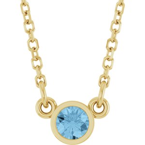 14K Yellow Gold Round 3 Mm  Natural Sky Blue Topaz Solitaire Necklace, Length: 18 In