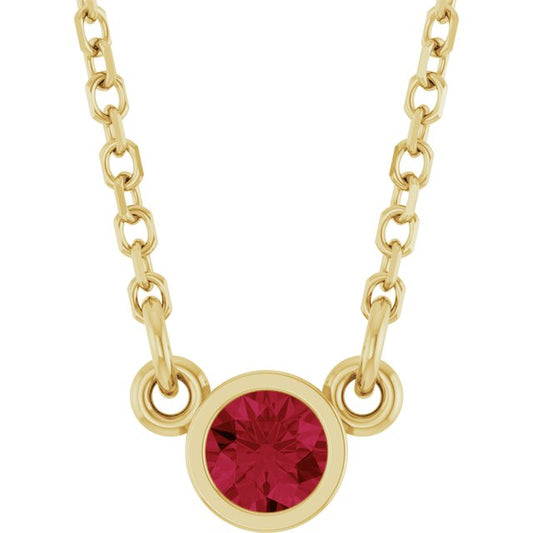 14K Yellow Gold Round 3 Mm Polished Natural Ruby Solitaire 16" Necklace