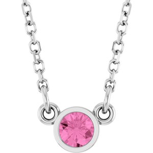 14K White Gold Round 3 Mm  Natural Pink Sapphire Solitaire Necklace, Length: 18 In