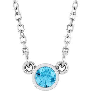 Rhodium-Plated Sterling Silver Round 3 Mm  Natural Aquamarine Solitaire Necklace, Length: 16 In