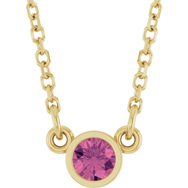 14K Yellow Gold Round 3 Mm 16 In Polished Natural Pink Tourmaline Solitaire Necklace