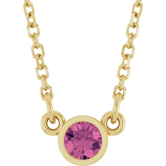 14K Yellow Gold Round 3 Mm 16 In Polished Natural Pink Tourmaline Solitaire Necklace