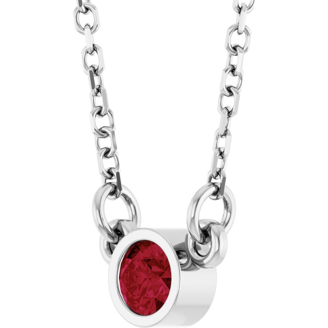 14K White Gold Or Rhodium-Plated Sterling Silver Round 16 In Polished Lab-Grown Gemstone Solitaire Necklace
