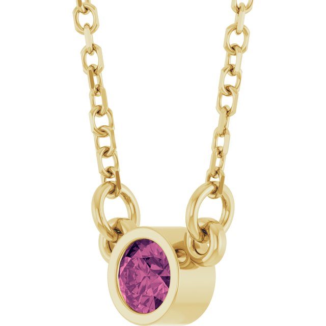 14K Yellow Gold Round 3 Mm 16 In Polished Natural Pink Tourmaline Solitaire Necklace