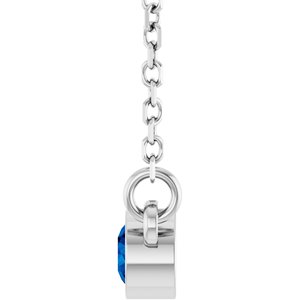 Rhodium-Plated Sterling Silver Round 3 Mm  Imitation Blue Sapphire Solitaire Necklace, Length: 16 In