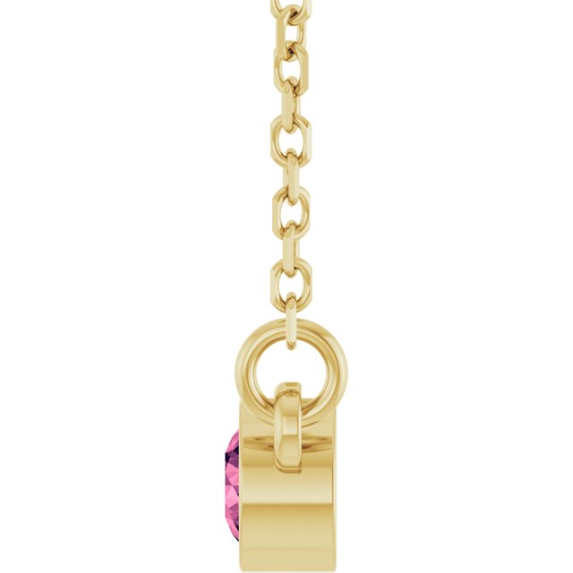 14K Yellow Gold Round 3 Mm 16 In Polished Natural Pink Tourmaline Solitaire Necklace