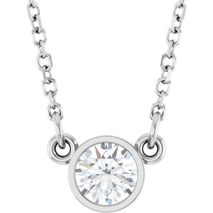 14K White Gold Round 4 Mm  Moissanite Solitaire Necklace, Length: 18 In