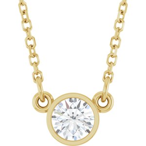 14K Yellow Gold Round 4 Mm  Moissanite Solitaire Necklace, Length: 18 In