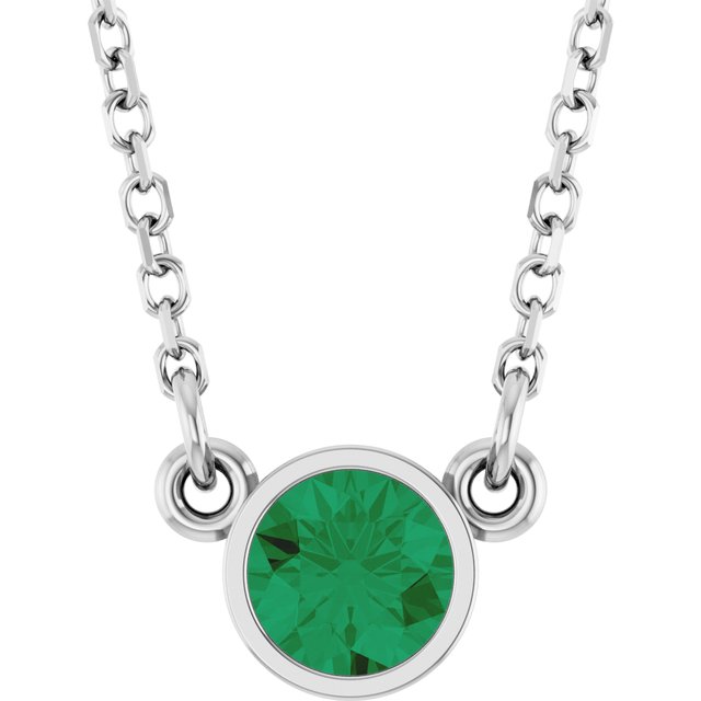 14K White Gold Or Rhodium-Plated Sterling Silver Round 16 In Polished Lab-Grown Gemstone Solitaire Necklace