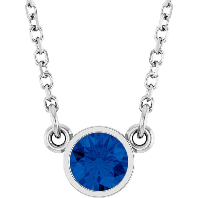 14K White Gold Or Rhodium-Plated Sterling Silver Round 16 In Polished Lab-Grown Gemstone Solitaire Necklace