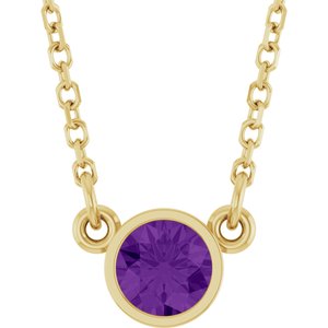 14K Yellow Gold Round 4 Mm  Natural Amethyst Solitaire Necklace, Length: 16 In