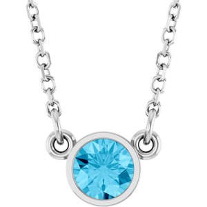 Rhodium-Plated Sterling Silver Round 4 Mm  Natural Aquamarine Solitaire Necklace, Length: 16 In