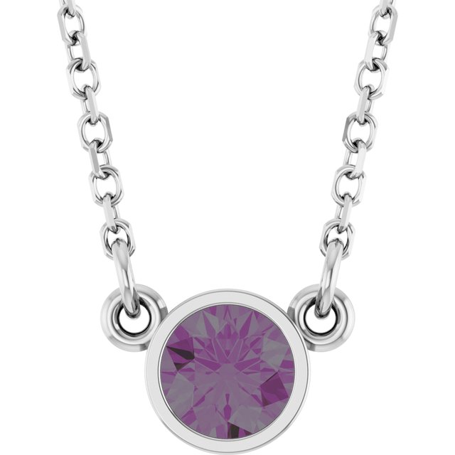 14K White Gold Or Rhodium-Plated Sterling Silver Round 16 In Polished Lab-Grown Gemstone Solitaire Necklace