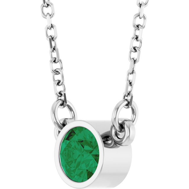 14K White Gold Or Rhodium-Plated Sterling Silver Round 16 In Polished Lab-Grown Gemstone Solitaire Necklace