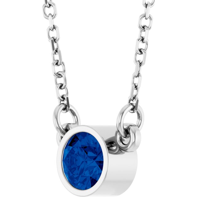 14K White Gold Or Rhodium-Plated Sterling Silver Round 16 In Polished Lab-Grown Gemstone Solitaire Necklace