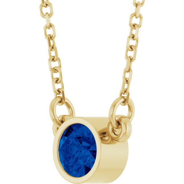 14K Yellow Gold Round 4 Mm 16 In Polished Lab-Grown Blue Sapphire Solitaire Necklace