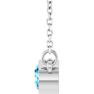 Rhodium-Plated Sterling Silver Round 4 Mm  Natural Aquamarine Solitaire Necklace, Length: 16 In