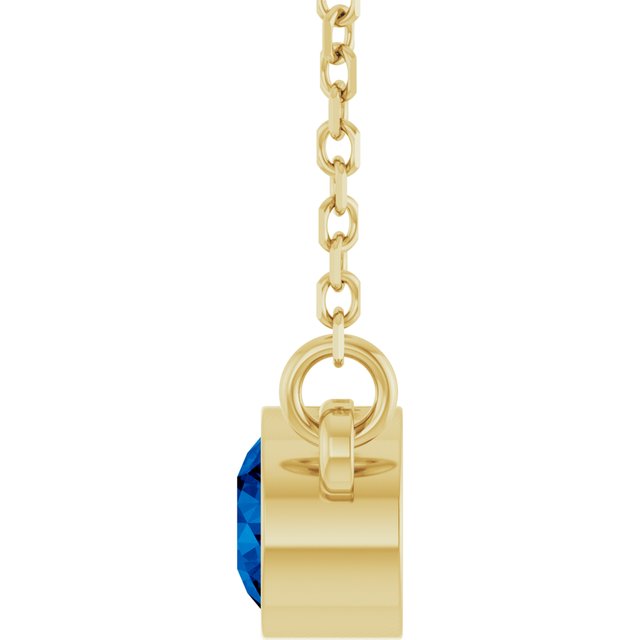 14K Yellow Gold Round 4 Mm 16 In Polished Lab-Grown Blue Sapphire Solitaire Necklace