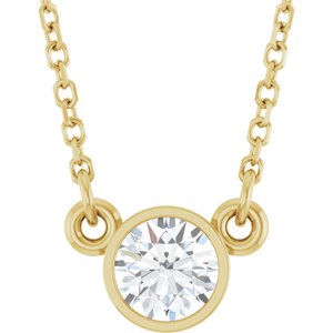 14K Yellow Gold Round 4.5Mm G-H I1 1/3 Ct Natural Diamond Solitaire Necklace, Length: 18 In