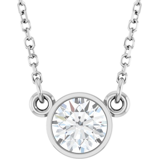 14K White Gold Round 5.2Mm I1, G-H 18 In Polished 1/2 Ct Natural Diamond Solitaire 18" Necklace