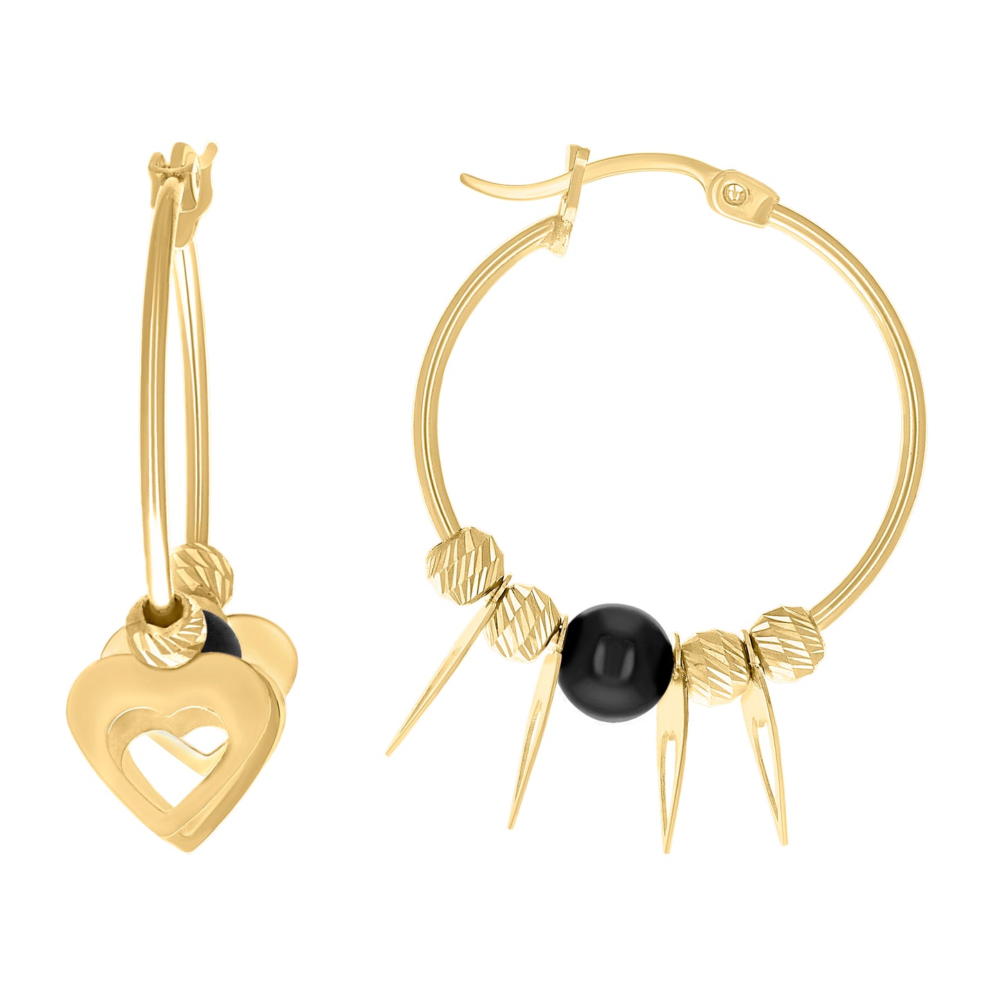 10K Yellow Gold Womens Heart Beaded Hoop Earrings
