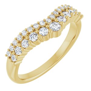 14K Yellow Gold Round Polished 3/8 Ctw Natural Diamond Double Row Contour Band Size 7