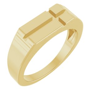 14K Yellow Gold Polished Rectangle Cross Signet Ring Size 7