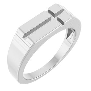 Sterling Silver Polished Rectangle Cross Signet Ring Size 7
