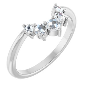 14K White Gold Round Polished 1/6 Ctw Natural Rose-Cut Diamond Contour Band Size 7