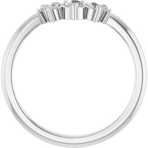 14K White Gold Round Polished 1/6 Ctw Natural Rose-Cut Diamond Contour Band Size 7