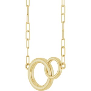 14K Yellow Gold 15.49 X 9.7 Mm 18 In Polished Double Circle Necklace