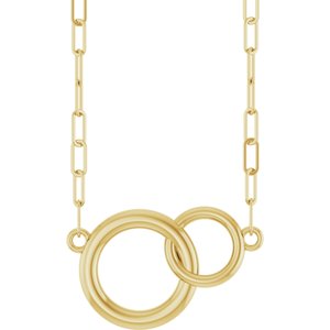 14K Yellow Gold 15.49 X 9.7 Mm 18 In Polished Double Circle Necklace