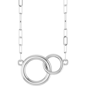 14K White Gold 15.49 X 9.7 Mm 18 In Polished Double Circle Necklace