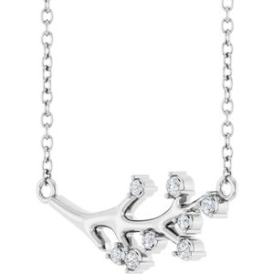 14K White Gold Round G-H I1 1/6 Ctw Natural Diamond Branch Necklace, Length: 18 In