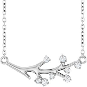 14K White Gold Round G-H I1 1/6 Ctw Natural Diamond Branch Necklace, Length: 18 In