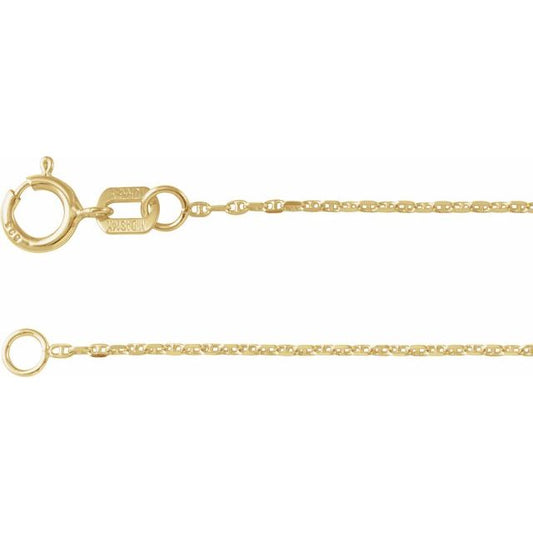 14K Yellow Or White Gold 1 mm Diamond-Cut Anchor 7" Chain