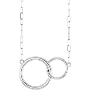 14K White Gold 21.1 X 13.5 Mm 18 In Polished Double Circle Necklace