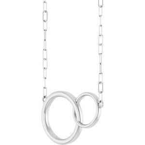 14K White Gold 21.1 X 13.5 Mm 18 In Polished Double Circle Necklace