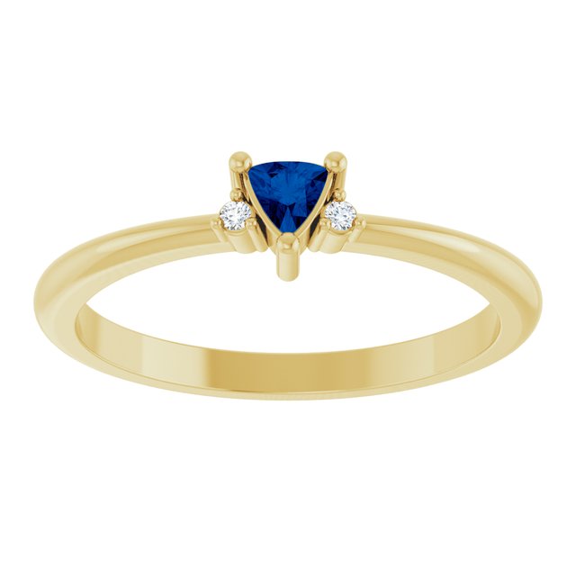 14K Yellow Gold Trillion 3 X 3 X 3 Mm Polished Lab-Grown Blue Sapphire And .015 Ctw Natural Diamond Ring, Size 7