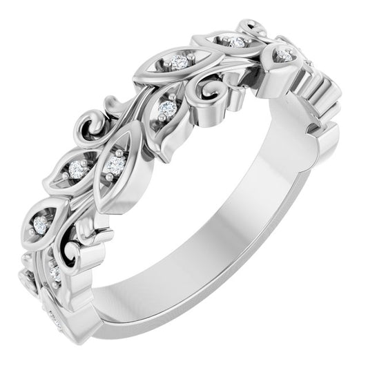 14K White Or Yellow Gold Round 1 Mm Polished .05 Ctw Natural Diamond Floral Band, Size 7