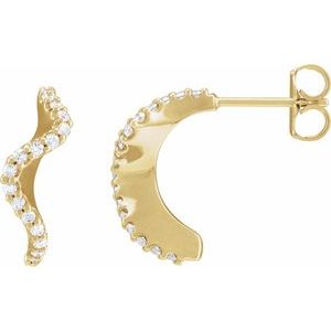 14K Yellow Gold 15.5 X 8 Mm Round 1.2Mm Pair Friction Backs Polished 1/5 Ctw Natural Diamond Hoop Earrings, Thickness: 2.5 Mm