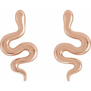 14K Rose Gold 9 X 4.6 Mm Left Friction Back Included Polished Snake Earring