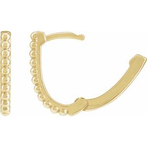 14K Yellow Gold 15 X 11.3 Mm 1.6 Mm Pair Hinged Polished Beaded Elongated Hoop Earrings