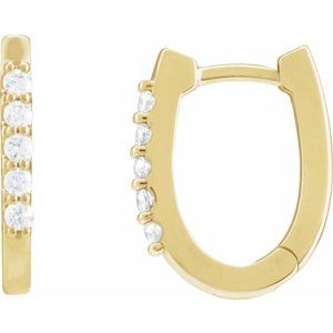 14K Yellow Gold 15.1 X 12 Mm 1.9 Mm Natural Diamond Round 1.7Mm None Hinged Polished 1/6 Ctw Natural Diamond Elongated Hoop Earrings