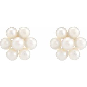 14K White Gold Pearl 3-4 Mm Cultured Freshwater Pearl Flower Earrings