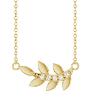 14K Yellow Gold Round 1.2Mm G-H I1 1.2Mm Round Natural Diamond Leaf Necklace, Length: 16 In