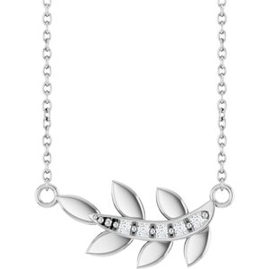 14K White Gold Round 1.2Mm G-H I1 1.2Mm Round Natural Diamond Leaf Necklace, Length: 16 In